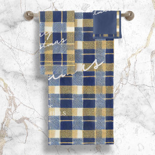Blue Gold Christmas Pattern#7 ID1009 Bath Towel Set