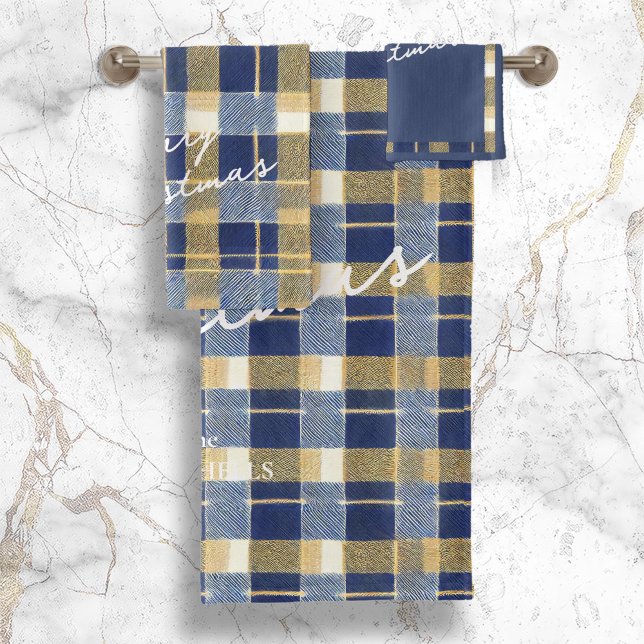 Blue Gold Christmas Pattern#7 ID1009 Bath Towel Set (Creator Uploaded)