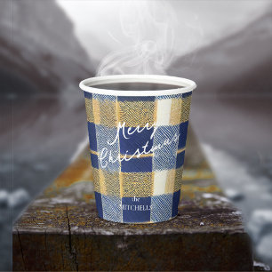 Blue Gold Christmas Pattern#7 ID1009 Paper Cups