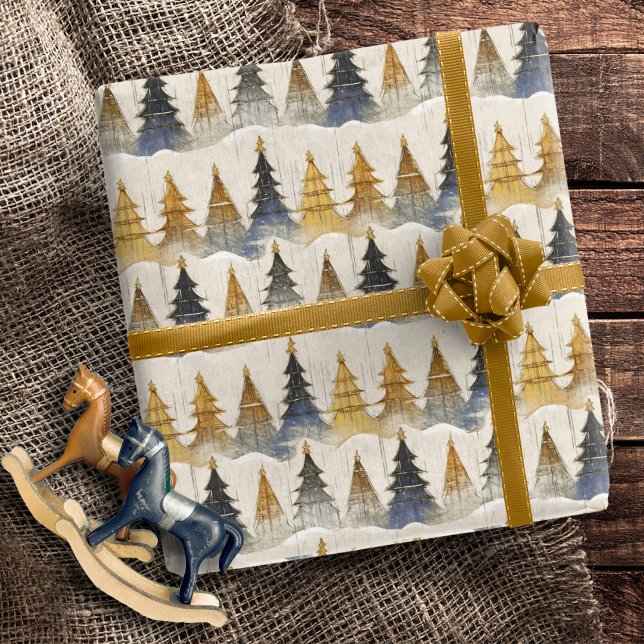 Blue Gold Christmas Pattern#9 ID1009 Wrapping Paper (Creator Uploaded)