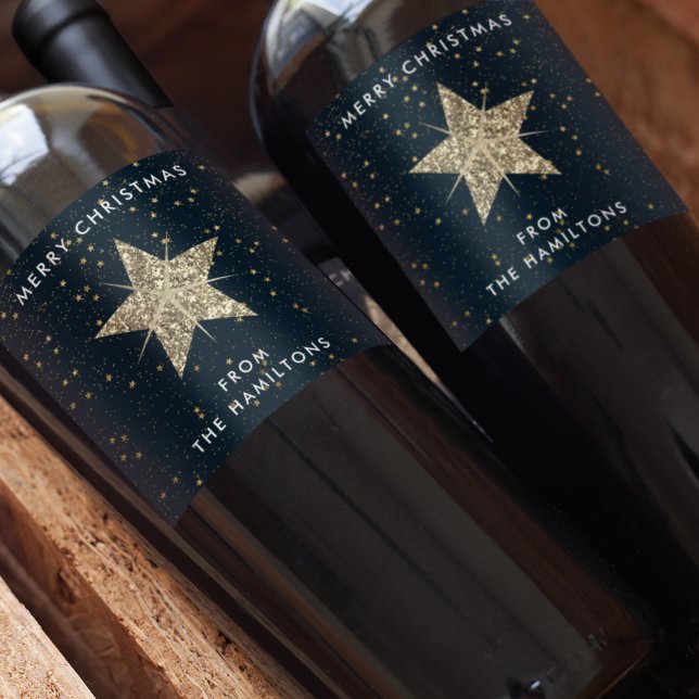 Blue & Gold |  Christmas Star  Wine Label (Creator Uploaded)