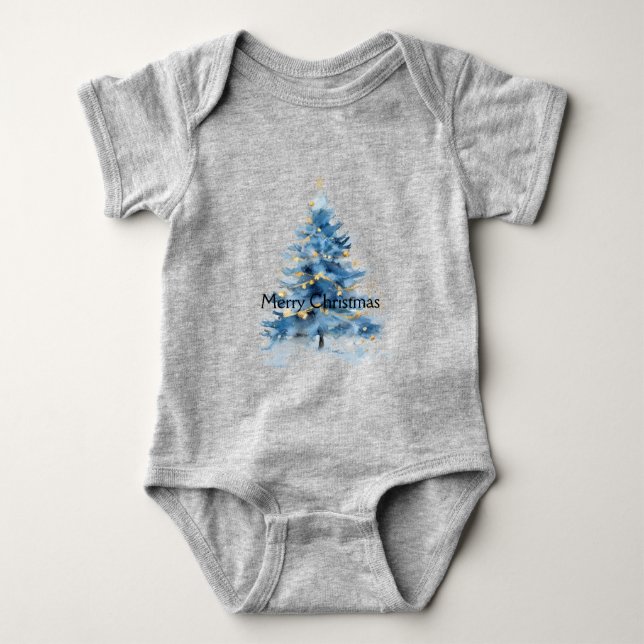 Blue Gold Christmas Tree  Baby Bodysuit (Front)