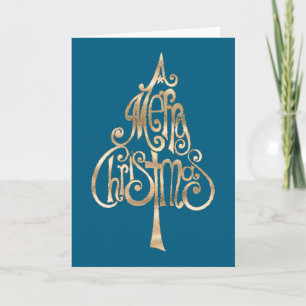 Blue Gold Christmas Tree Card