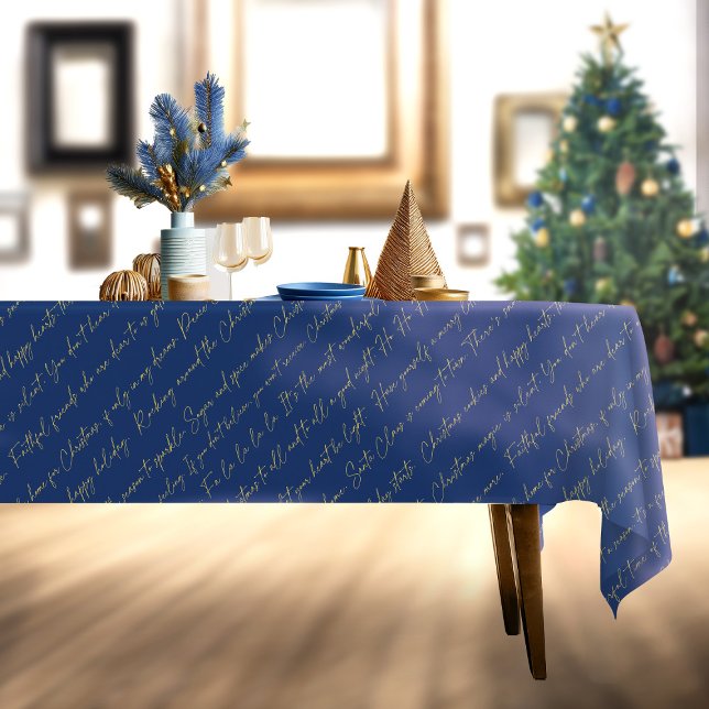 Blue Gold Christmas Typography Pattern#36 ID1009 Tablecloth (Creator Uploaded)