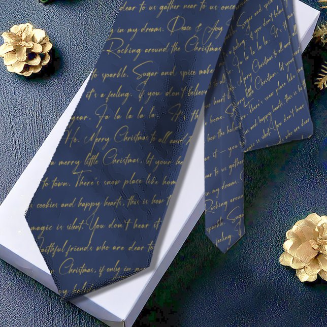 Blue Gold Christmas Typography Pattern#36 ID1009 Tie (Creator Uploaded)