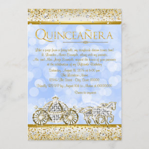 Blue Gold Cinderella Princess Quinceanera Invitation