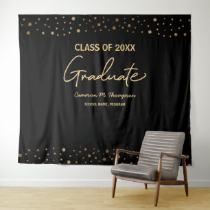 Blue Gold Class Graduation Photo Backdrop Graduate Tapestry