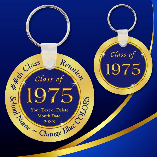 Blue Gold, Class of 1975, Class Reunion Favours, Key Ring (Class of 75, Class Reunion Party Favors. Personalized, Class of 1975 Reunion, Gifts. Class of 1975.)