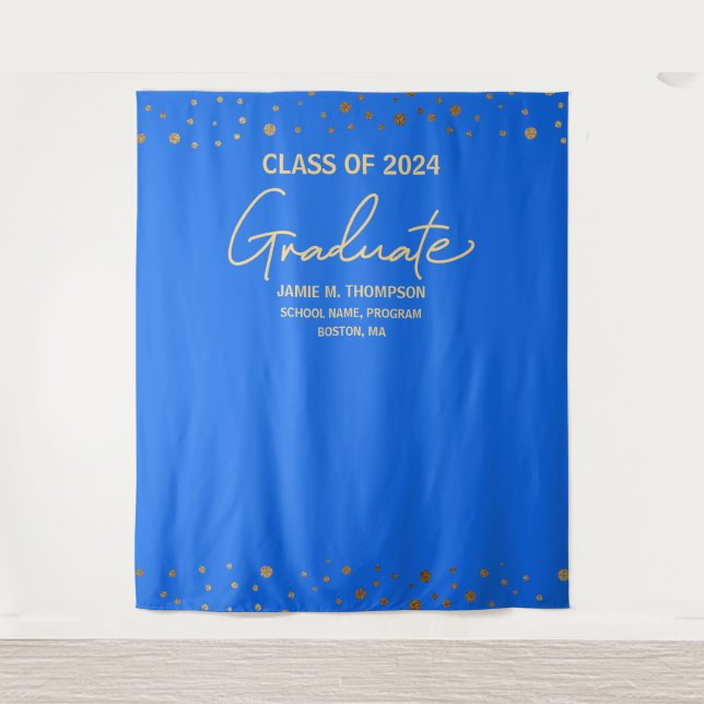 BLUE Gold Class of 2024 backdrop graduation Tapestry (Front)