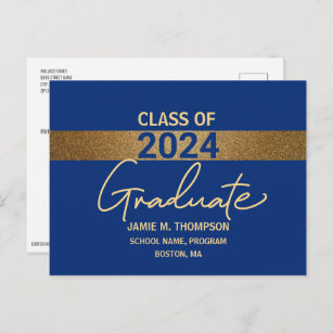 Blue Gold Class of 2024 Graduation announcement  Postcard
