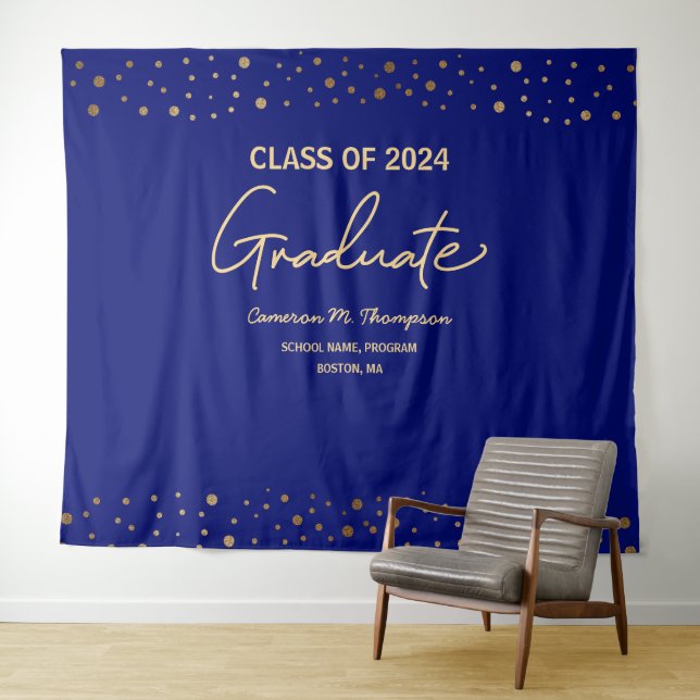 Blue Gold Class of 2024 Photo Backdrop Graduate Tapestry (In Situ (Horizontal))