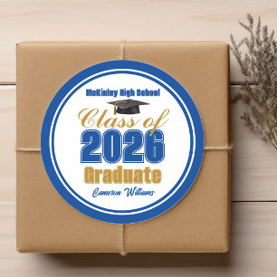 Blue Gold Class of 2026 Graduation Party Classic Round Sticker