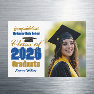 Blue Gold Class of 2026 Graduation Photo Magnet