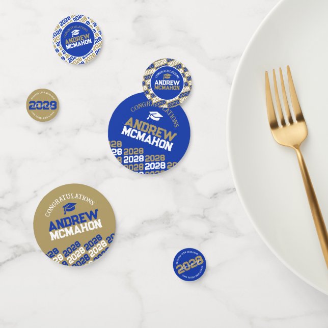 Blue & Gold Class of ANY YEAR Personalised Party Confetti (Group)