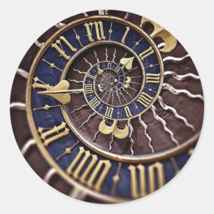 Blue & Gold Clock Face Classic Round Sticker