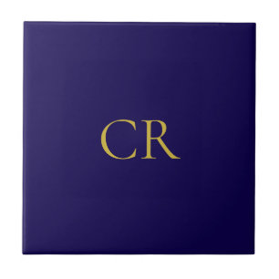 Blue & Gold Color Monogram Modern Minimalist Ceramic Tile