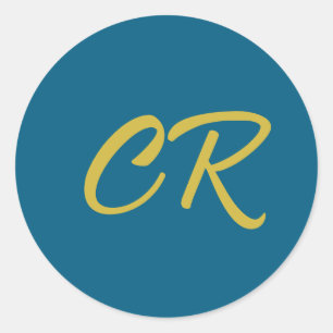 Blue & Gold Color Monogram Modern Minimalist  Classic Round Sticker