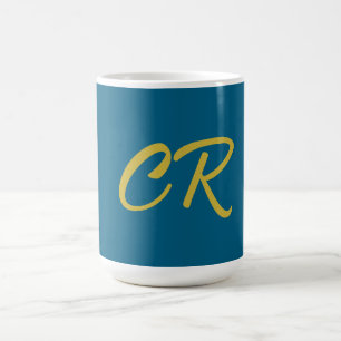 Blue & Gold Color Monogram Modern Minimalist Coffee Mug