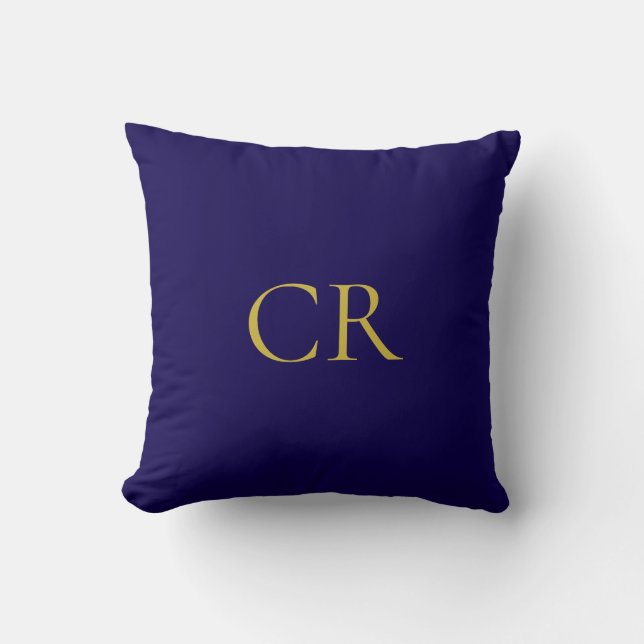 Blue & Gold Color Monogram Modern Minimalist  Cushion (Front)