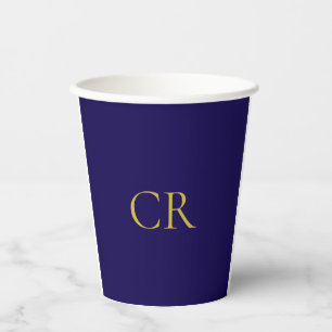 Blue & Gold Color Monogram Modern Minimalist Paper Cups