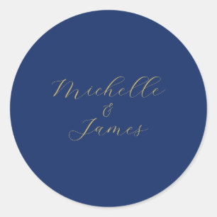 Blue & Gold Colors Professional Trendy Modern Name Classic Round Sticker