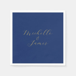 Blue & Gold Colors Professional Trendy Modern Name Napkin