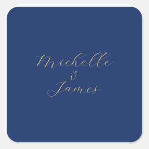 Blue & Gold Colors Professional Trendy Modern Name Square Sticker