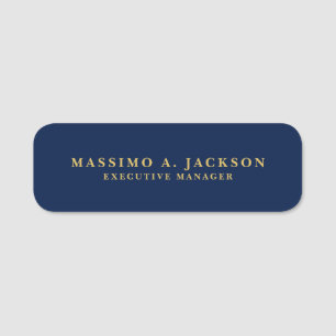 Blue Gold Colors Professional Trendy Modern Plain Name Tag