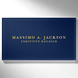 Blue Gold Colors Professional Trendy Modern Plain Name Tag