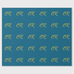 Blue & Gold Colour Monogram Modern Minimalist Wrapping Paper