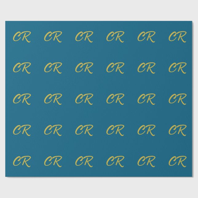 Blue & Gold Colour Monogram Modern Minimalist  Wrapping Paper (Flat)