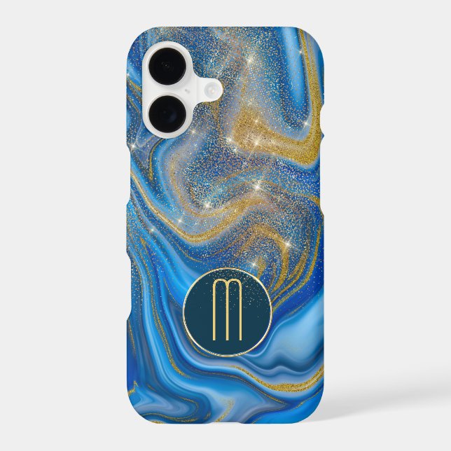 Blue Gold Colour Swirl Sparkle Monogram (Back)