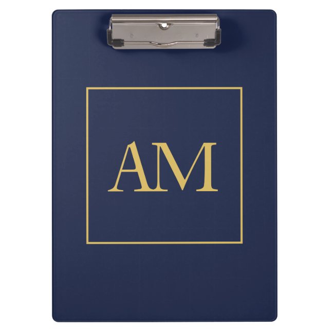 Blue Gold Colours Monogram Initial Letters Clipboard (Front)