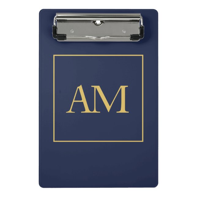 Blue Gold Colours Monogram Initial Letters Mini Clipboard (Front)