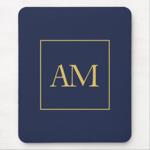 Blue Gold Colours Monogram Initial Letters Mouse Pad