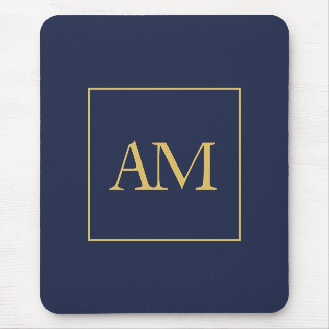 Blue Gold Colours Monogram Initial Letters Mouse Pad (Front)
