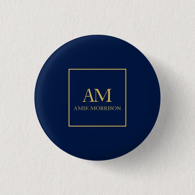 Blue Gold Colours Monogram Initial Letters Name 3 Cm Round Badge (Front)