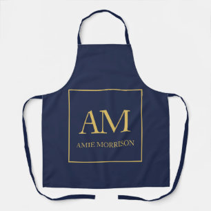 Blue Gold Colours Monogram Initial Letters Name Apron