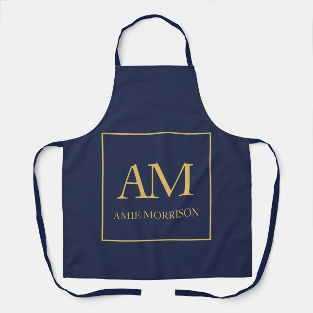 Blue Gold Colours Monogram Initial Letters Name Apron (Front)