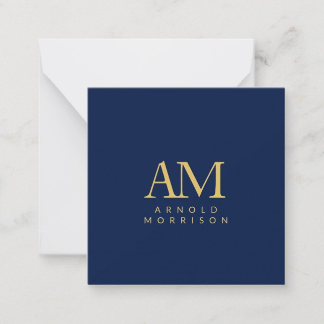 Blue Gold Colours Monogram Initial Letters Name Card (Front)