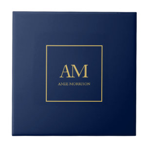 Blue Gold Colours Monogram Initial Letters Name Ceramic Tile