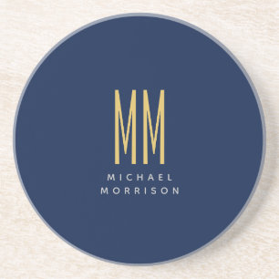 Blue Gold Colours Monogram Initial Letters Name Coaster