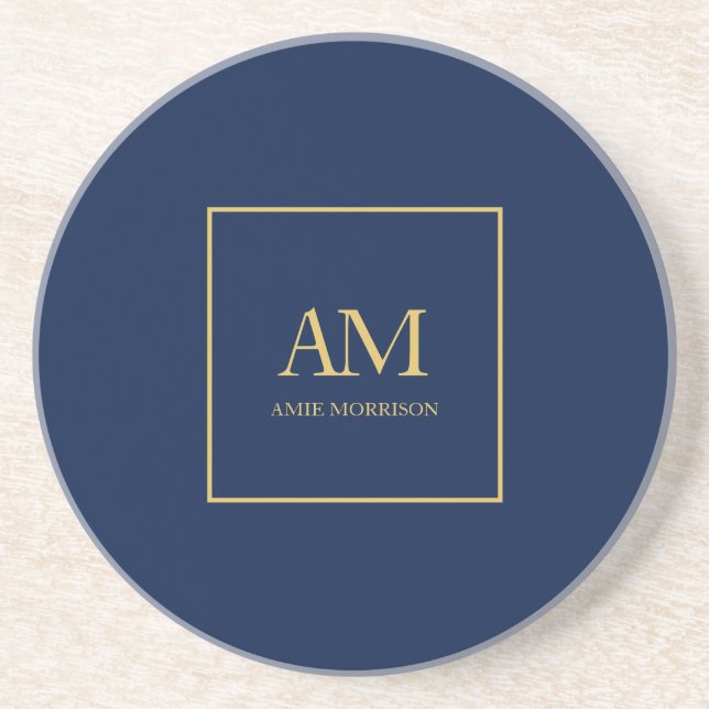 Blue Gold Colours Monogram Initial Letters Name Coaster (Front)
