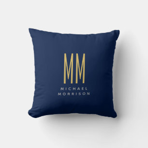 Blue Gold Colours Monogram Initial Letters Name Cushion