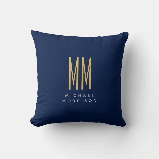 Blue Gold Colours Monogram Initial Letters Name Cushion (Front)