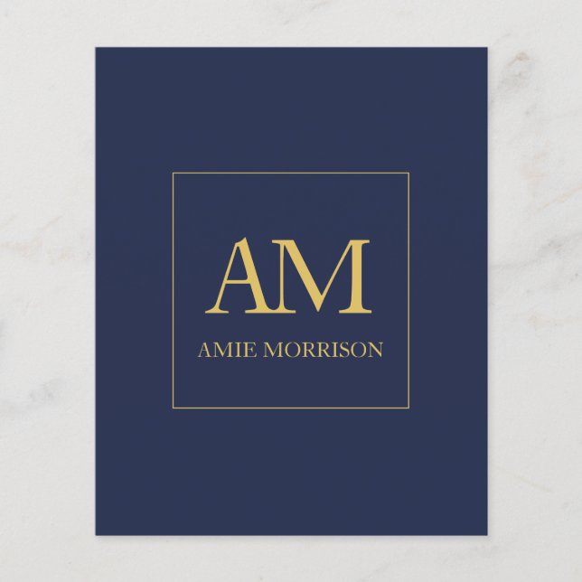 Blue Gold Colours Monogram Initial Letters Name Flyer (Front)