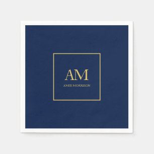 Blue Gold Colours Monogram Initial Letters Name Napkin