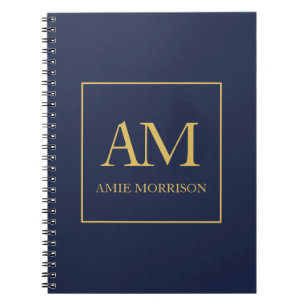 Blue Gold Colours Monogram Initial Letters Name Notebook