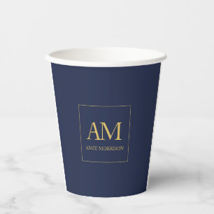 Blue Gold Colours Monogram Initial Letters Name Paper Cups