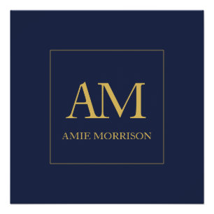 Blue Gold Colours Monogram Initial Letters Name Poster